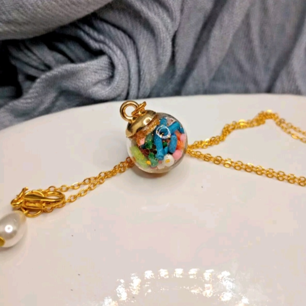 Confetti colorful sprinkle candy glass pendant necklace 10in. Artisan made - Picture 1 of 2